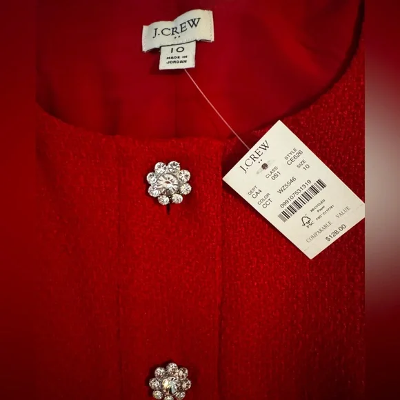 J. Crew Women’s Vibrant Red Midi Dress with Jeweled Buttons. Size 10. NWT. - Picture 3 of 7